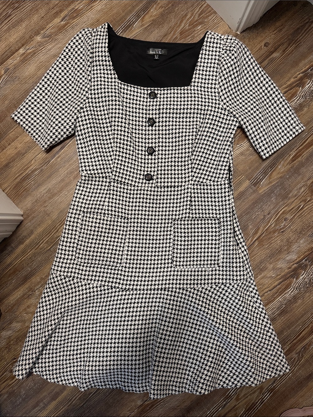 Nicole Miller Black & White Houndstooth Midi Dress